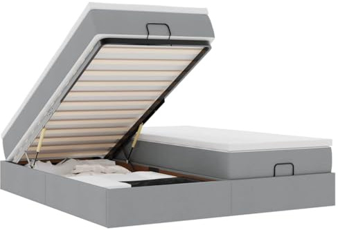 vidaXL Ottoman-Bett mit Matratzen Hellgrau 160x200 cm Stoff