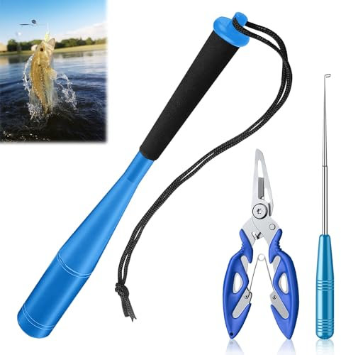 GBKDQQ 3 Sets Fishing Fischtöter, 24.5cm Angeln Fischbetäuber aus Aluminium Fisch Totschläger Karpfen Angelzubehör Mit Angelzange Fishing Hakenlöser für Anfänger Outdoor Karpfen Forellenangeln