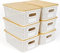 Mangata Set of 6 White Stackable Storage Baskets with Bamboo Lid, Small Decorative Plastic Boxes with Handle & Lable for Organizing, Ideal for Kitchen, Bathroom, Desktop & Shelves