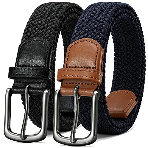 CHAOREN Elastischer Gürtel Herren 2 Stück, Stretchgürtel ohne Löcher 35mm | Stufenlos verstellbar, Formstabiles Flechtgewebe, Hochwertige Zinklegierung, Flexible Passform, Jeans & Freizeit, Geschenkbox