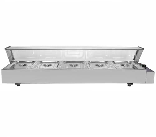 KuKoo Wet Well Catering Bain Marie Food Warmer Display / 5 Pan / 1/2 GN, 1.5kW, Stainless Steel