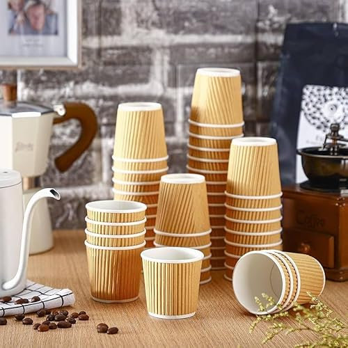 HOT BARGAINS Kraft Paper Coffee Cups 4oz/120ml, Pack of 50, Triple Wall Insulated Hot Drink Cups (50, 4oz)