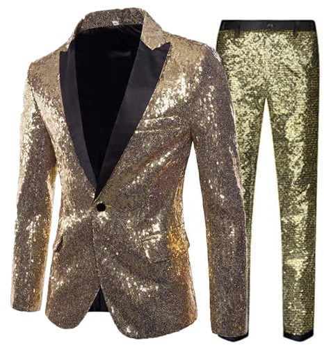 RUMAOZIA Herren Pailletten Anzug Set | Smoking Hosenanzug mit Einknopf Jacke | Hochzeit, Tanz & Sommer Party Kleidung Elegant Hochzeitsanzug Slim Fit (Schmaler Körper Passform)