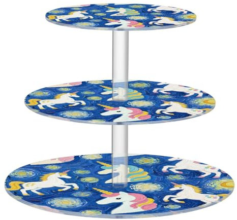 Bandeja acrílica circular azul de unicornios para pintura al óleo, impermeable, soporte de exhibición para vestidores