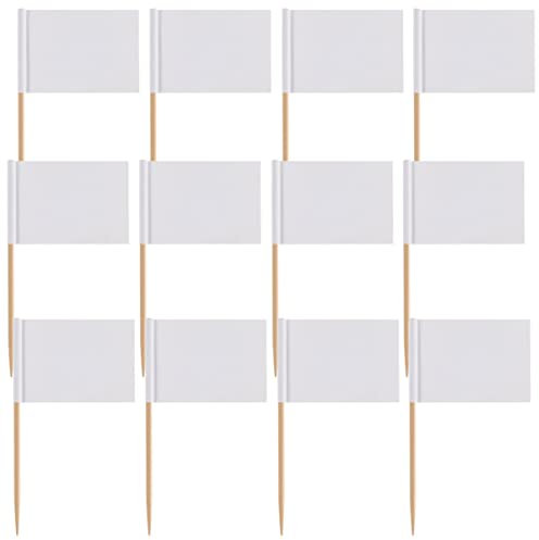 ULTECHNOVO 200 Piezas Banderines Decorativos para Tartas y Aperitivos de Palillos de Cóctel Blanco para Fiestas Bodas para Decoración de Cumpleaños y Celebraciones