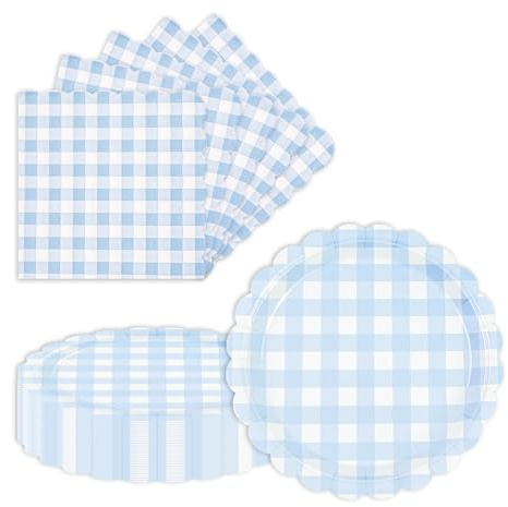 Blue Paper Plates and Napkins Set of 40 | 20x 7 inch Disposable Dessert Plates & 20x Paper Napkins | Elegant Party Tableware for Birthday, Baby Shower, Wedding Decorations