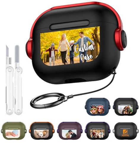 Custom Photo Case for AirPods Pro 3 2025 /Pro 2/Pro,for Airpods 4/3/2/1 Gen with Secure Lock & Cleaning Kit,Personalized Picture Logo Airpod Cover with Keychain,Phone Holder Function