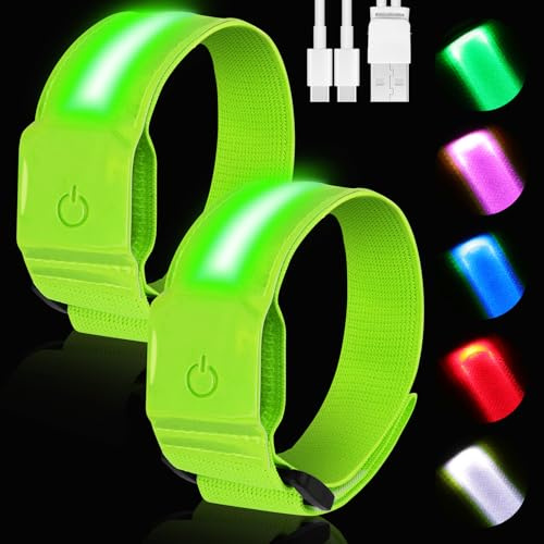AOOTE Led Armband Aufladbar, 2 Stück Reflective LED Leuchtarmband mit 5 Farben & 3 Modi, Sicherheit Leuchtarmband mit Blinkende LED Light für Running Joggen Radfahren