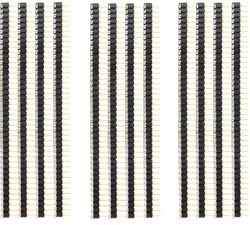 Youmile 12 Stück 2,54 mm Stiftleiste runde 40-polige Stiftleistenbuchse, vergoldet, 1x40P einreihig, gerade Stifte, für Leiterplatten, IC-Schaltungen, Experimente und DIY-Projekte