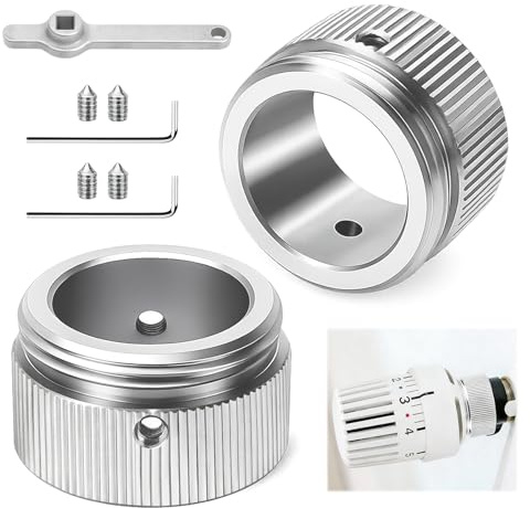 Vlecexs 304 Edelstahl Heizungsventil Adapter 2 Stück, Heizkörperthermostat Adapter M30x1,5 Heizkörperventil Thermostatkopf Adapter mit Streifen für Danfoss RA, RAV, RAVL & Tado, Heizkörper Zubehör