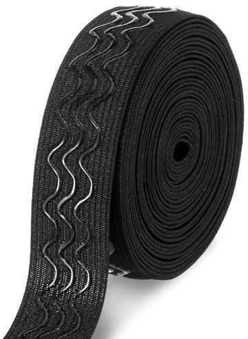 DOPENSPI 2cm x 4.5 m Silikon Gummiband,Schwarze Elastisches Band | mitRutschfestes Non-Slip Welle Silikon Gummiband Greifband Elastischer Gürtel für Heimwerker Nähen Basteln Sporthosen Zubehör