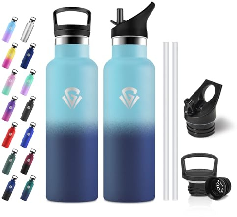 JAPORIA Gourde Inox 500ml, Gourde Acier Inoxydable, Bouteille Isotherme Double Paroi, Bouteille d'eau avec Paille pour Adulte, Voyage, Randonnée, Sport