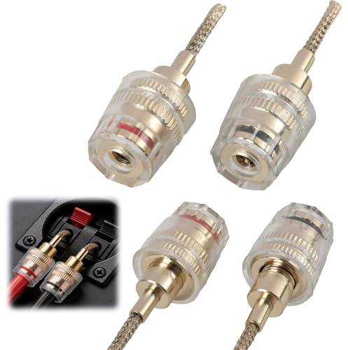 Xevtrak 4mm Banana Female to Braided 2mm Banana Plugs, Wire Connectors with Black/Red Sleeve, Speaker Audio Adapter, Braided Banana Plug, No Soldering Required, Minimal Audio Distortion, 4pcs