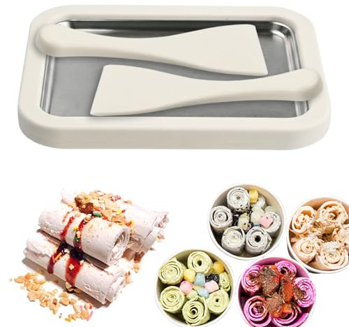 Ice Cream Roller Maker Pan with 2 Spatulas, Instant Ice Cream Tray | 304 Stainless Steel, Manual Ice Cream Machine for Homemade Sorbet, Frozen Yoghurt and Gelato, a Fun DIY Family Activity