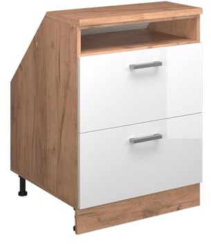 Vicco Küchenschrank für Dachschrägen R-Line, Weiß Hochglanz, 60 cm