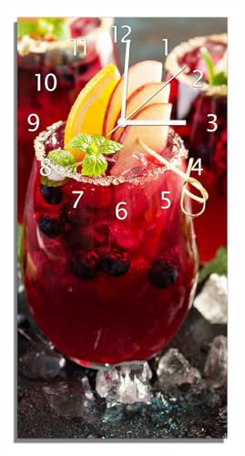 Wallario Design-Wanduhr, Acrylglasuhr Größe 30 x 60 cm, weiße Zeiger, Motiv Sommerlicher Wildbeerencocktail