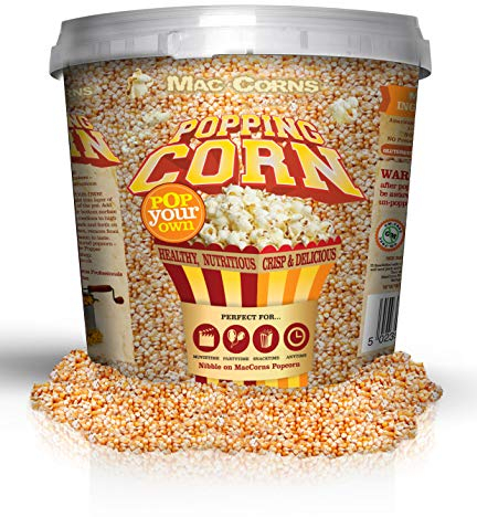 MacCorns USA Top Grade Popping Corn - 9kg Mega Bucket American Popcorn Kernels, Traditional Popping & Popcorn Machines - Gluten-Free, Soy-Free, Sesame-Free, Nut-Free (£5.55 per kg)