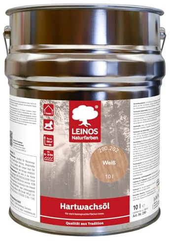 LEINOS Hartwachsöl 10,0 l Weiß – Holzöl für Fußböden & Möbel | Natürliches, ergiebiges Holzöl für Fußböden, Möbel und Treppen | seidenmatt, pflegend, schützt vor Feuchtigkeit und Abnutzung