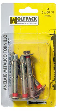 WOLFPACK LINEA PROFESIONAL 13132040 Anclaje Metálico Tornillo 10x100/12 mm. (2 Piezas), Multicolor, M10 x 70 mm