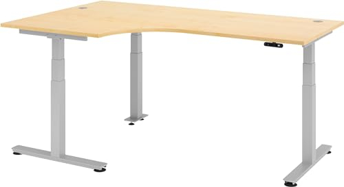 bümö® ergonomischer Eckschreibtisch elektrisch höhenverstellbar | elektrischer Bürotisch | höhenverstellbarer Büroschreibtisch mit Memoryfunktion in L-Form: 200 x 120 cm Ahorn
