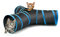 Pawaboo Katze Tunnel - Faltbar 3 Wege Katzentunnel Cat Play Tunnel Spieltunnel Rascheltunnel Katzenspielzeug mit Pompon und Glocken für Hunde, Welpeln, Kaninchen, 25 * 40cm, Schwarz und Hellblau