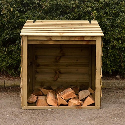 Signs & Numbers Wooden Log Store with Hinged Lid – 90x90x92cm Heavy Duty Outdoor Firewood Storage | Pressure Treated Wood Log Holder | Garden Log Store Keeps Logs Dry & Tidy | Beige