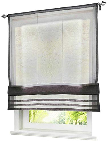 1 Stück Voile Raffrollo mit Tunnelzug Raffgardine Transparent Vorhang (BxH 120x155cm, Dunkelgrau)