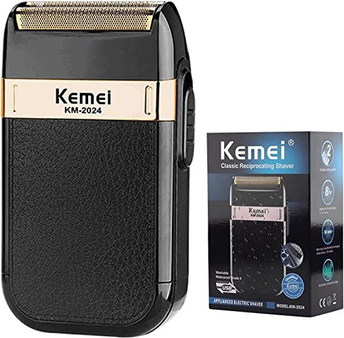 KEMEI Elektrischer Herren-Rasierer, wasserdicht, Säbelrasierer, kabellos, Präzisions-Bartschneider, Doppelklingen, USB, wiederaufladbar