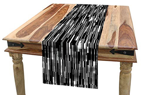 ABAKUHAUS Schwarz und weiß Tischläufer, abstrakte Linien, Esszimmer Küche Rechteckiger Dekorativer Tischläufer, 40 x 300 cm, Anthrazit grau und Weiß