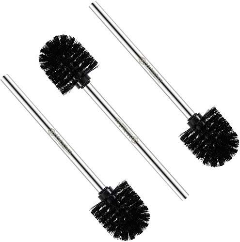 Valschen 3 Stück WC-Bürste Toilettenbürste Klobürsten Ersatz-Bürste aus Edelstahl, 7,5 x 35 x 7,5 cm, Schwarz