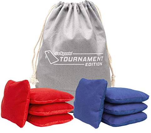 GoSports Uni – Erwachsene Bean Bags Doppelseitige Cornhole Slide & Stop Regulierung Turnier Sitzsäcke Set von 8, rot/blau, 6 x 6