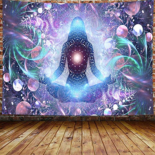 Puurbol Mädchen in Lotus Meditation Wandteppich für Schlafzimmer Spirituelles Universum Yoga Wandbehang Groß 79x59