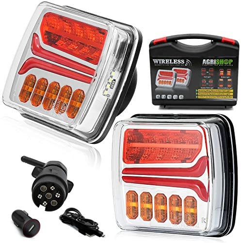 AGRISHOP Magnetisch Kabellos LED Rückleuchten Set 12V, Dynamische Anhänger Heckleuchten, Wasserdicht Rücklicht für PKW Wohnwagen Mit E-Mark