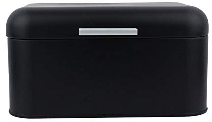 Caja de pan de metal vintage para mostrador de cocina, contenedor de almacenamiento de bandeja de pan(Negro)