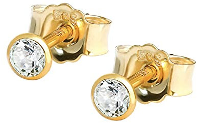 NKlaus Paar Ohrstecker 2,5mm Gelbgold 585 14 Karat Gold Ohrringe Kristall Zirkonia Weiß 1764