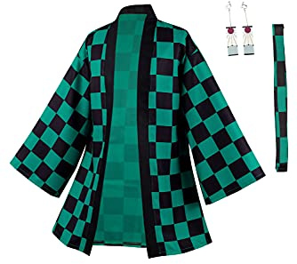 Taeyue Disfraz de anime Kamado Tanjirou para Halloween, carnaval, cosplay, abrigo, kimono, chaqueta para hombre