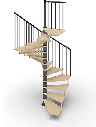 Escalera de caracol de planta cuadrada, 120 x 120 cm. TEKLA 13 escalones - Altura entre los planos 267-312 cm. (Roble, ACERO ANTRACITE)