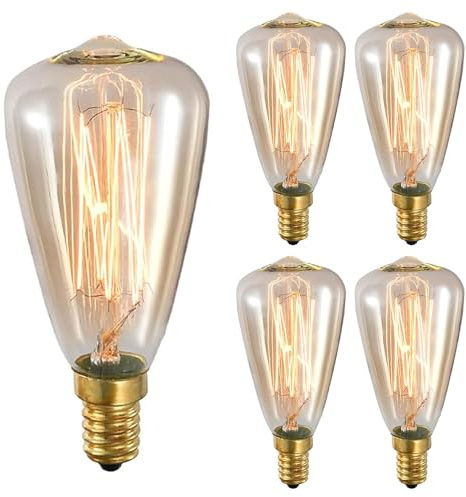 E14 25W Vintage Edison ST48 Squirrel Cage Filament Light Bulb - Dimmable Tear Drop Antique Candelabra Incandescent for Home Decorative, 2300K Amber Warm, AC120V, 4 Pack