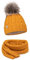 ELIMELI® Mütze Schal Damen Winter Kombi Set - warme Strickmütze Wintermütze mit Bommel und EIN passender XL Schal - Slouch Strick Beanie Bommelmütze Made in EU Farbenauswahl 15568 (Senfgelb)