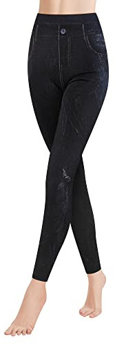 Libella Damen Jeansoptik Leggings Hohe Taillen Leggings mit Bund Mode Shaping Leggins Dehnbar Formende Treggings Streetwear Hosen 4162 F L/XL