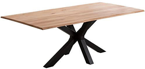 SAM Esstisch 140x80cm Gent, echte Baumkante, Buchenholz massiv & geölt, Baumkantentisch mit Spider-Metallgestell Schwarz, Esszimmertisch im Industrial-Design