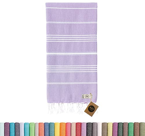 KZY LONDON Großes Türkisches Pestemal Strandtuch Das Traditionéll Hamamtuch Badetuch Saunatuch Duschtuch Spa Sport Yoga Reisen 100% Baumwolle XXL Vorgewaschen 100 x 180 cm (Lila)