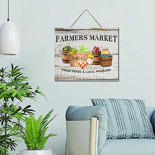 NABRAND Farmers Market Wanddekoration Schilder Lustiges Holzschild Schild Land frisch gepflücktes lokales Produkt Wandkunst Holzschild Heimdekoration für Wäsche Fenster 25,4 x 30,5 cm