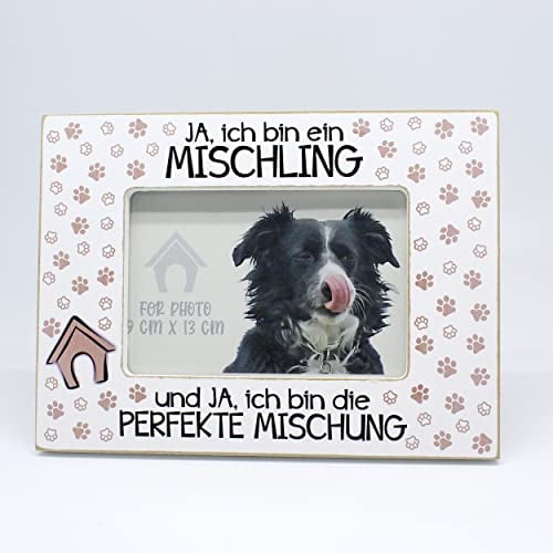 power gift MISCHLING - Bilderrahmen mit Mischlingshund Motiv und tollen Spruch. Rahmen mit Hund. Fotorahmen zum Aufstellen oder Aufhängen. Geschenk für Hunden Besitzer.
