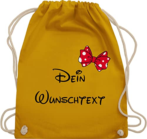 Turnbeutel Rucksack - Aufdruck selbst gestalten - Wunschtext Schleife - Unisize - Senfgelb - stoffbeutel kita selber bedrucken personalisiertes rucksäcke kindergarten beutel mädchen