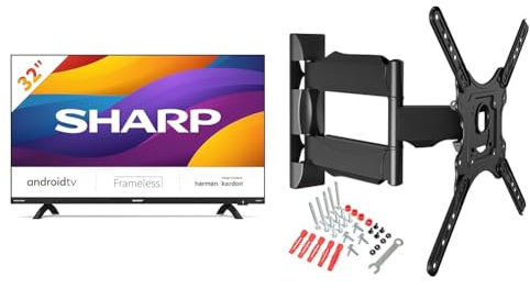 Sharp 32DI6EA– Android TV - 32 Pouces (81cm) – TV connectée : Netflix, Youtube, Prime Vidéo & North Bayou Support Mural TV Orientable pour écrans 32-55 Pouces LED LCD Support TV