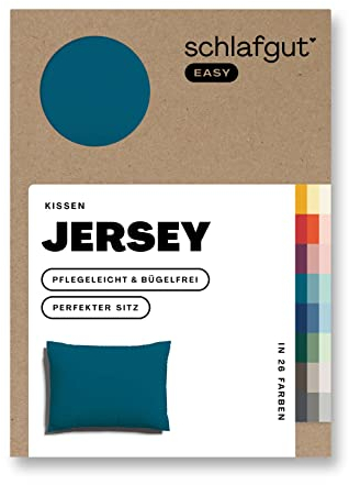 Schlafgut Easy Jersey Kissenbezug 40x60 cm Petrol Deep mit 100% Baumwolle, superweicher & atmungsaktiver Kopfkissenbezug