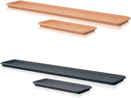 B2C Pot Rectangle Drip Trays Indoor Outdoor Plant Saucer Plastic Tray Saucers (56.7cm x 15.5cm, Terracotta)