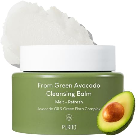 PURITO | Grüner Avocado-Reinigungsbalsam 100 ml / 3,38 fl. Unze. Unzen. | Avocadoöl schmelzende Feuchtigkeit, vegan, tierversuchsfrei, geeignet für trockene Haut, koreanische Hautpflege