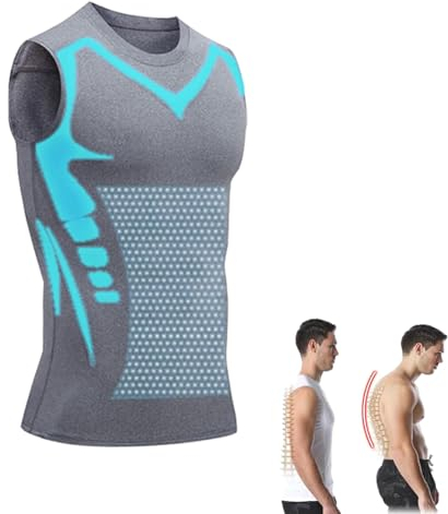 Sovtay 2024 Neue Duneva Abnehmweste, Vitalvest Abnehmweste, Ionic Shaping Herren Bequemer Und Atmungsaktiver Eisseidenstoff Für Herren, Herren-Kompressionsshirt (Grey,XL)
